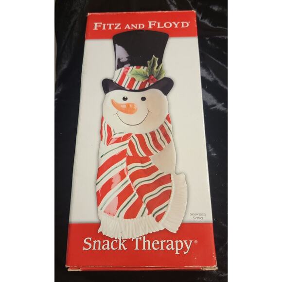 Fitz and Floyd Snack Therapy Christmas Snowman Server Tray Dish Plate 2005 w/Box - Picture 1 of 8